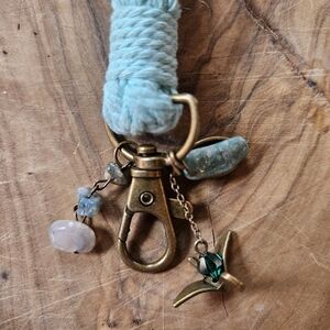 Only 1! Handmade Bohemian Origami Crane + Jasper Macrame Keychain / Phone Charm